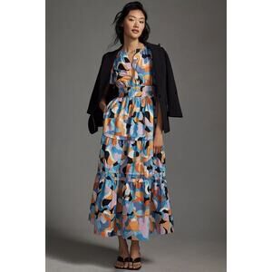 NWT Anthropologie The Somerset Maxi Dress $168 XXS Orange Abstract